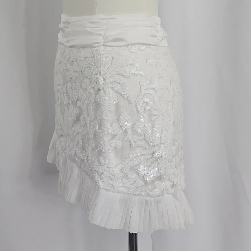 Naked Wardrobe The Statement White Sequin Ruffle Mini Skirt Women's Size M NWOTF - Picture 5 of 15